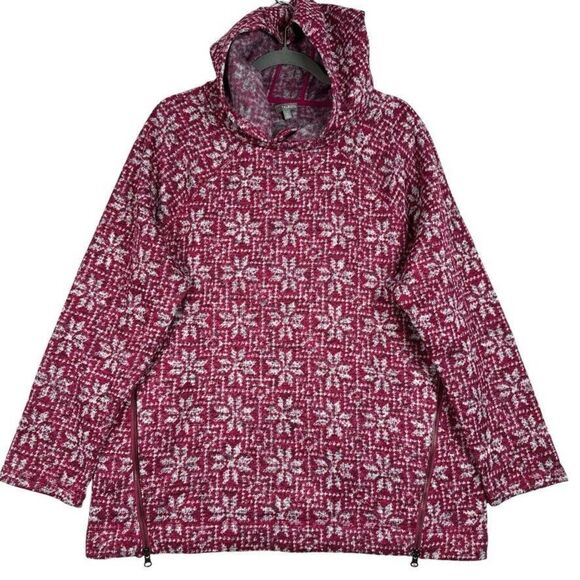 Talbots Hoodie Sweatshirt Womens XL‎ Pink White Fair Isle Fleece Pullover Cozy - Picture 1 of 11